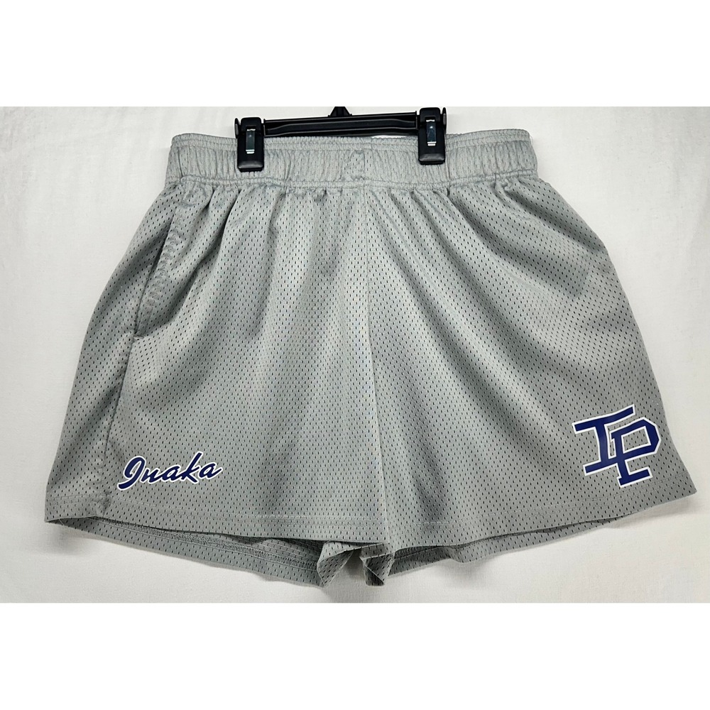 Inaka Power Mens Mesh Gym Basketball Shorts Gray Navy Blue Logo Size Medium